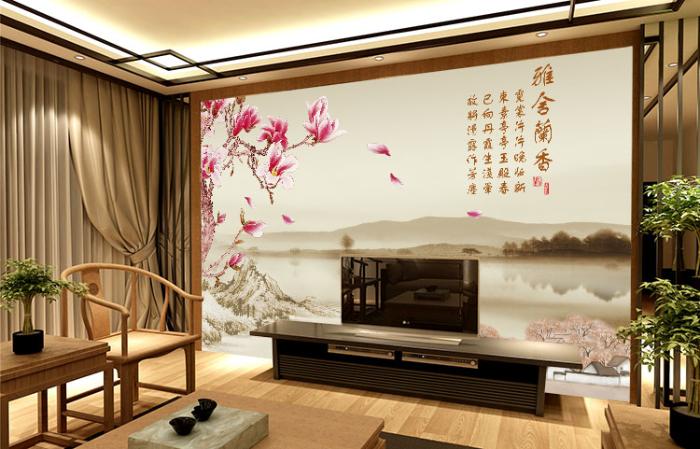 无缝墙布 雅舍阑香客厅电视背景墙 大型壁画 墙纸 厂家个性定制