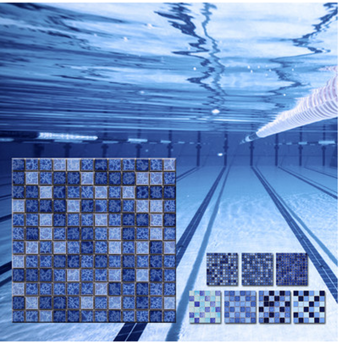 泳池砖 蓝色陶瓷马赛克 窑变釉闪电混贴23x23 浴室马赛克墙砖
